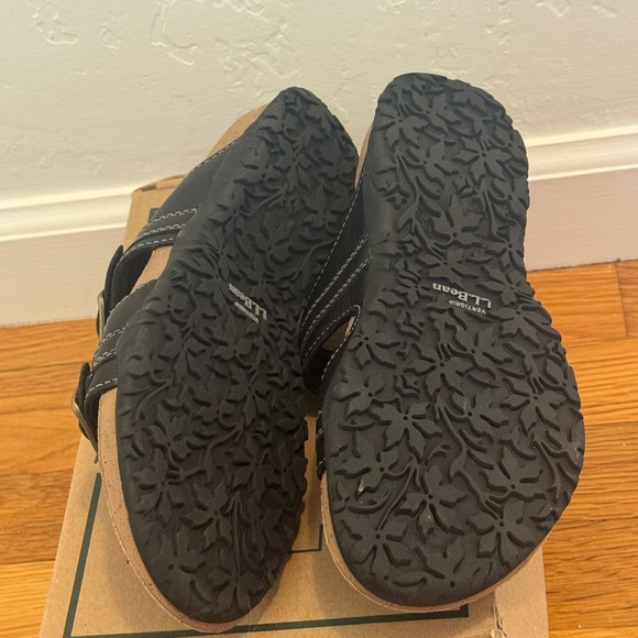 NEW L.L. BEAN Black Leather Double Buckle Straps Cork Rubber Sandals Slides Sz 7 - Picture 4 of 5